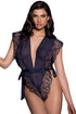 Sexy Navy Blue Ribbon Sash Eyelash Chiffon Teddy